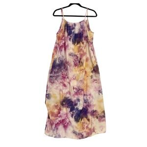 Linea Donatella Maxi Nightgown Womens Medium Purple Yellow Tie Dye Pockets
